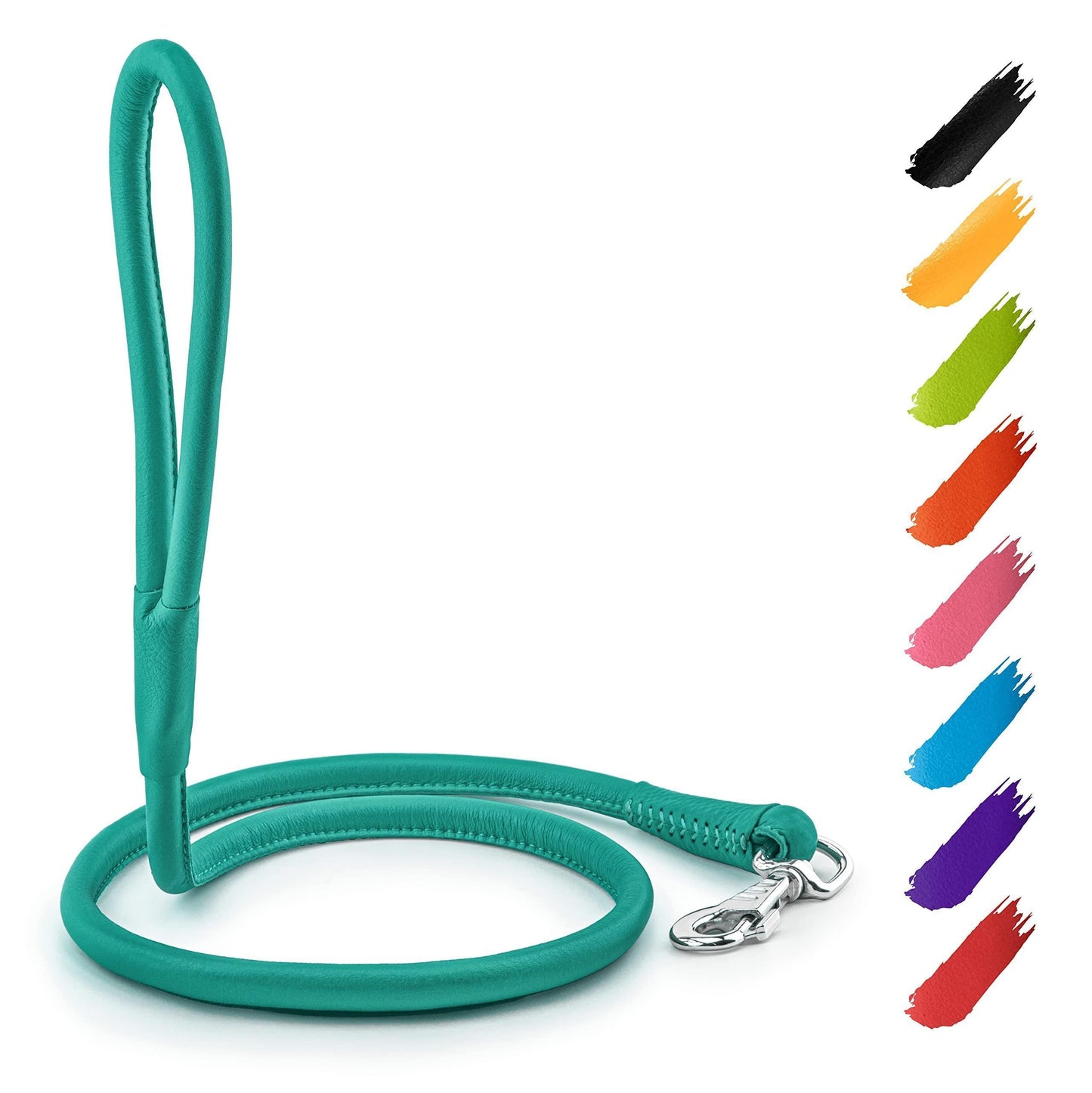 Rolled Leather Dog Leash 4Ft * 0.4 in for Small Medium and Large Dogs Heavy Duty Leather Puppy Leash for Outdoor Walking Running Training Strong Dog Leashes for Large Breed Dogs (Mint)